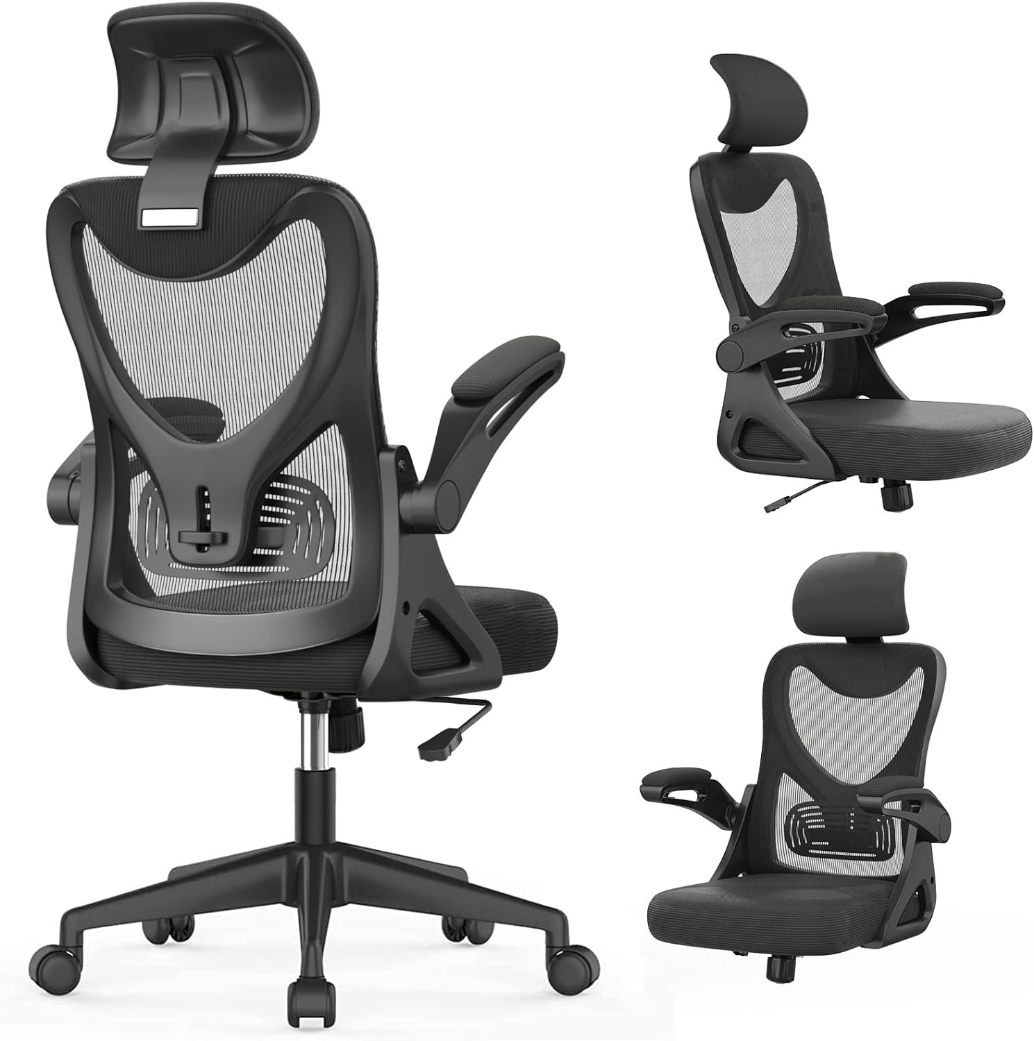 Silla de oficina ergonómica con reposapiés, silla de escritorio de respaldo  alto con respaldo ajustable 3D, silla de computadora de malla con